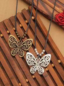 1入流行蝴蝶形吊墜長項鏈，復古簡約項鏈，適用於音樂節派對和送女友或母親的禮物 - 蝴蝶型 - 查看 12