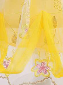 女童网纱蕾丝露肩吊带公主裙，优雅大方，适合派对穿着，不含头饰 - 黃色 - 查看 7