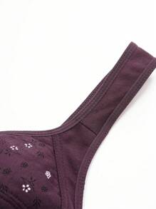 3pcs/Pack Front Closure Soft  Middle-Aged & Elderly Plus Size Non-Wired Breathable Bras For Women