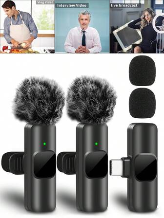 Portable Wireless Lavalier Microphone, 1 Set Of Professional Lavalier Wireless Microphones Compatible With Iphone 15 And Android Phones, Plug And Play Microphone For Video Recording, Teaching, Interviews, Vlogs, Audio Accessories, Father's Day Gift