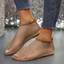 Mesh Flats For Women Ultra Comfortable Shiny Gem Mesh Flats Shiny Stylish Flats Sparkle Shoes Sandals - Màu Khaki - Xem 2