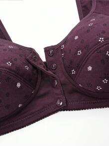 3pcs/Pack Front Closure Soft  Middle-Aged & Elderly Plus Size Non-Wired Breathable Bras For Women