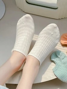 10 Pairs Random Color Women's Solid Color Simple Vertical Stripe Low-Cut Invisible Boat Socks