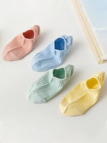 10 Pairs Random Color Women's Solid Color Simple Vertical Stripe Low-Cut Invisible Boat Socks