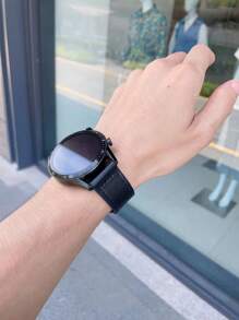 1 条 Crazy Horse 粒面硅胶皮革磁性表带，兼容华为//Garmin/Amazfit，适合 20 毫米/22 毫米手表 - 黑色 - 查看 2