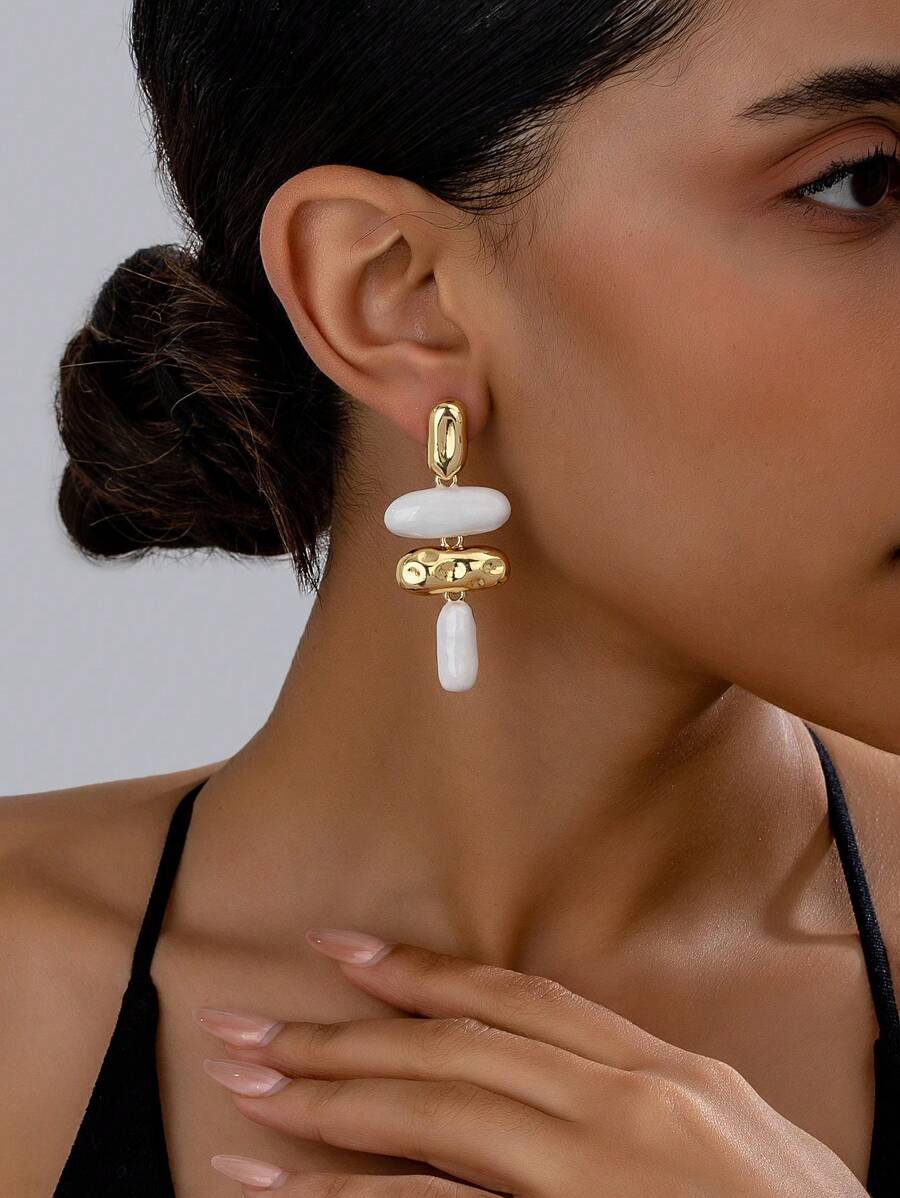 1pair Exaggerated Asymmetrical Geometric Enamel Dangle Earrings