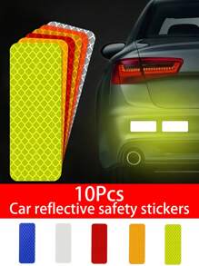 10pcs Car Bumper Reflective Safety Stickers, High Visibility Reflective Tape, Suitable For Cars, Motorcycles, Bicycles, Trucks