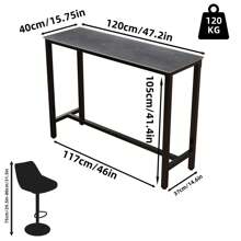 Rectangle Kitchen Bar Table Counter Breakfast Dining Table Black Coffee Table Metal Legs With Footrest For Kitchen Dining Room Patio - Black - View 6
