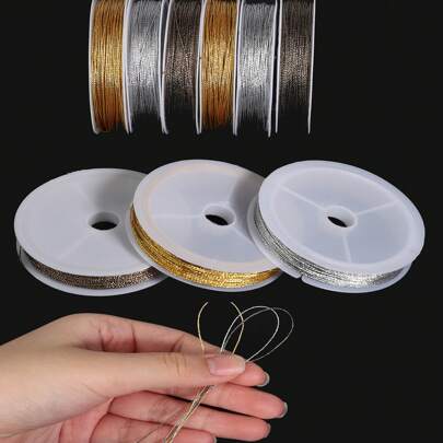 1 卷/10 米 0.4 毫米金色银色丝线绣花线、十字绣和装饰缝纫线、手镯线适用于制作珠宝编织手链工艺品