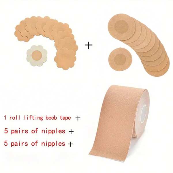 1 Set Breast Lift Tape, Adhesive Tape, Breast Lift Strap, Nipple Covers, 1 Roll Chest Tape + 20pcs Breast Petals, Breast Lift Adhesive Tape, Bust Support Body Tape