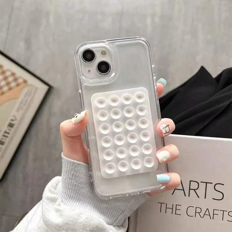 苹果可爱手机壳手机支架 1 件 3D 吸盘气囊透明手机壳兼容 iPhone 15 14 13 12 Pro Max 11 时尚美观防震软背支架保护套