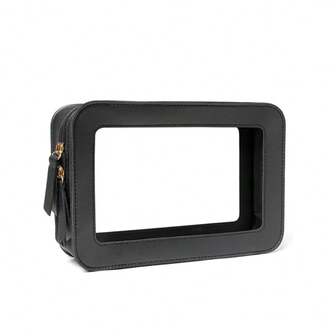 Bolsa de maquillaje de viaje minimalista y de moda, de doble cara transparente, con cremallera doble y ventana visible de doble cara, organizador de almacenamiento de cosméticos, maquillaje y cuidado de la piel, bolsa de aseo de viaje conveniente para hombres y mujeres