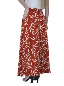 Steve Store Women's Fashion Viscolinho Fabric Skirt With Lining, Pocket And Slit On The Sides - Màu Cam san hô - Xem 3