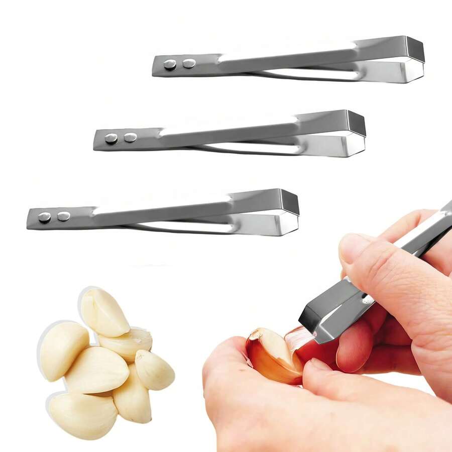 3 件装不锈钢大蒜剥皮器 - 轻松剥蒜瓣，实用的大蒜厨房工具，大蒜剥皮夹去皮器 - 轻松去除蒜皮 - 避免手上有大蒜味 - 彩色 - 查看 1