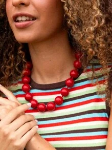 imoli 1件装时尚亚克力多巴胺彩色串珠几何圆形项链，女士派对礼物，情人节饰品（手链尺寸可定制，珠子数量不定） - 彩色 - 查看 5