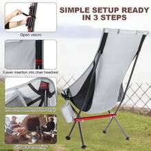 Ultra Lightweight Foldable Camping Chair With High Back & Built-In Pillow - Portable Folding Chair With Side Pocket & Carry Bag, Aircraft-Grade Aluminum Alloy Structure, Compact & Durable For Outdoor Backpacking, Picnics, And Travel - 灰色 - 查看 6