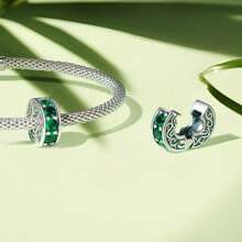 WOSTU 1pc 925 Sterling Silver Four-Leaf Clover Round Clip,Bee And Daisy Charm Bead,Green Cactus Flower & Lucky Four-Leaf Clover Pendant,Tree Of Life&Butterfly Pendant Inlaid Green Zirconia And Glass Fit Women DIY Bracelets And Necklace Fine Jewelry Making Valentines