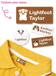 定制防水贴纸、个性化姓名标签、儿童贴纸、儿童返校用品、儿童日托服装标签、服装标签、定制姓名标签贴纸、可定制贴纸、定制贴纸、儿童学校用品、男孩、女孩 - 風格17-小狗17 - 查看 3