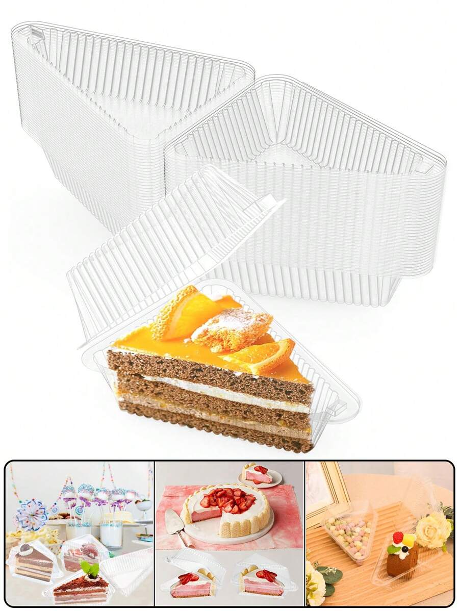 10/30/50/100 piezas Envases de plástico transparentes para rebanadas de tarta, de 5 pulgadas con tapa con bisagras, contenedores rectangulares para tartas de queso, portaviandas de tarta con tapa abatible lavables a mano, cajas triangulares desechables, para llevar, envases para el hogar, panadería y cafetería, bolsas y cajas para alimentos, pasteles, sándwiches, postres, etc. - transparente - Ver 1