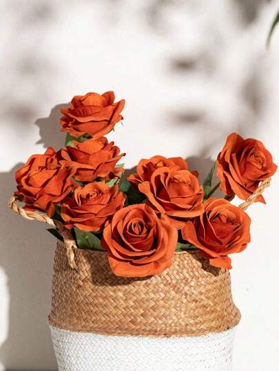 MEHELANY 5支/4支/1支金色玫瑰仿真新娘花束，逼真天鹅绒质感，人造花卉装饰，假玫瑰，适合情人节礼物、婚礼派对、家居装饰、生日礼物、室内/室外装饰、花瓶插花（注意：可能略有气味，请放置于窗边通风1-2天）