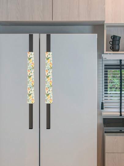 2 piezas Funda protectora para manija de refrigerador con estampado digital de hojas de árbol y manzanas, de líneas frescas y sencillas, para decoración de Galentines, cachorros, carnaval y fiestas