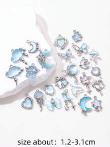 10/20pcs Random Blue Tone Ocean Colored Rhinestone Cross & Heart Shaped Pendant DIY Necklace Bracelet Jewelry Gift For Women