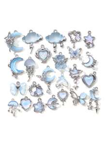 10/20pcs Random Blue Tone Ocean Colored Rhinestone Cross & Heart Shaped Pendant DIY Necklace Bracelet Jewelry Gift For Women