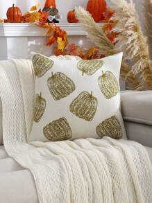 Miater 1pc Halloween Decor Throw Pillow Cover, Fluffy Jacquard Pumpkin Design For Living Room Bedroom, Fall And Thanksgiving