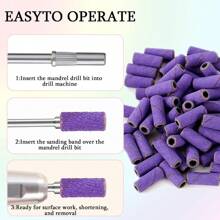 GGJOYO 101件套美甲钻头小砂圈，含升级版3.1mm钻头，180目细砂指甲锉砂圈，适用于卸除亚克力指甲、凝胶指甲、修型、美甲和足疗 - 彩色 - 查看 9