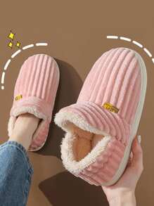 Fashionable Striped Slip-Resistant Warm Fluffy Student Slippers For Children And Teenagers - Pink - View 3