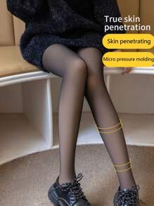 1条女士黑色透明紧身连裤袜，高弹薄款连裤袜