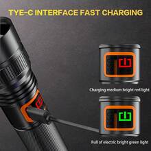 1pc Powerful 2000 Lumen White Laser Led Flashlights, Tactical Flash Light, Built-In 1500mah Battery Long Range Spotlights, Torch Emergency Light - Black - View 3