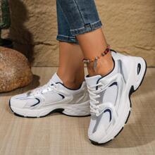 Women's Comfortable Mesh Contrast Chunky Sneakers, Thick Sole Casual Running Shoes