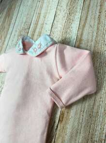 Baby Bodysuit Embroidered Collar Newborn Pink - 淺粉色 - 查看 2