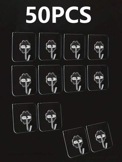 5-50 个透明粘性挂钩、多用途挂架、厨房用具挂钩、浴室挂钩、免钻挂钩、易于安装、防滑无缝设计透明挂钩、粘性挂钩、防滑无缝设计挂钩、实用挂钩适用于淋浴、户外、厨房、门、家居装饰、浴室配件