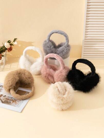 1 件可折叠毛绒兔毛耳套，纯色，适合秋冬季户外活动、滑雪、日常使用