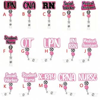 Beaded Acrylic Patch Badge Reel Retractable Nurse ID Card Business Card With Alligator Swivel Clip Badge Holder Suitable For Nurse School Gifts Back To School