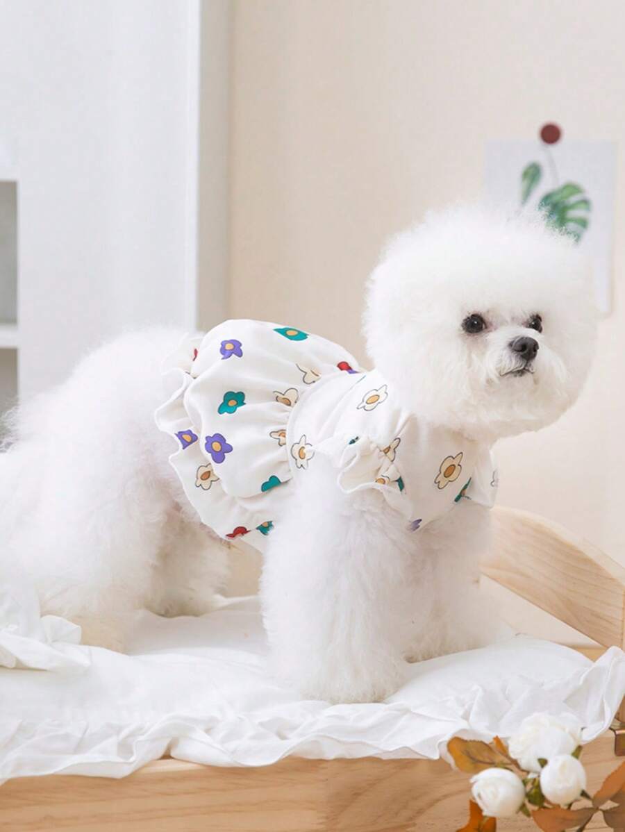 1 件可爱小花卉印花宠物狗和猫连衣裙