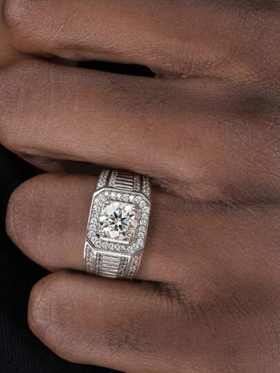 1Pc 1CT Luxury S925 Sterling Silver Moissanite Rings For Men Anniversary Gift Male Jewellery Engagement Wedding Eternal Promise Ring Fine Jewelry