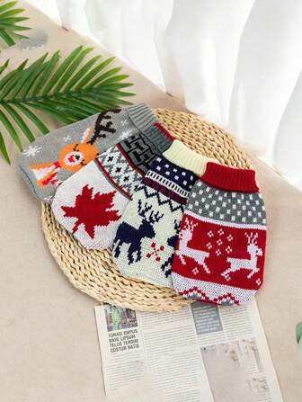 1 pieza Suéter con temática navideña de raza de gato y perro (se recomienda pedir una talla talla grande)