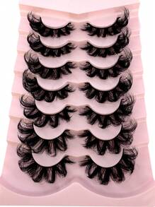New 7 Pairs Russian Volume Classic Cat Eye Artificial Mink False Eyelashes, Natural DD Curl Fluffy Faux Eyelashes, Cross Wispy Dramatic Volume Faux Mink Lashes Extension For A Natural Look Strip Lashes, Lashes, Eyelashes, Fake Lashes - Black - View 1