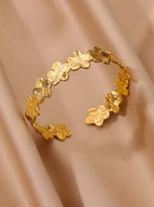 1 件时尚花朵链开口手链女士金色几何叶子手链夏季旅行派对生日礼物情人节、妈妈、母亲、母亲节、礼物