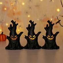 Bí ngô Halloween phát sáng, đồ trang trí gốc cây ma, đèn nến điện tử LED hình mặt đáng sợ dùng để trang trí phòng ngày lễ Halloween, trang trí sân vườn Halloween làm quà tặng, trang trí ngày lễ, trang trí lễ hội - đen - Xem 8