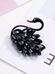 yijiangbeiting 1pc Vintage European Style Swan Crystal Brooch Pins, Unique Design Women Animal Lapel Pin, Versatile Fashion Accessory - Multicolor - View 1