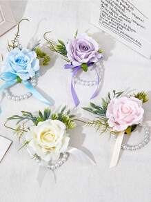 Bộ 2 hoa cài áo và hoa cài ve áo hình hoa hồng, vòng tay hoa cài áo giả ngọc trai cho dạ hội, vòng tay hoa cài áo dự tiệc, hoa cài ve áo cho nam, phụ kiện hoa cưới, trang trí vest dạ hội, hoa hồng, bạch đàn, hoa cẩm chướng, phụ kiện ngày Valentine. - Nhiều màu - Xem 7