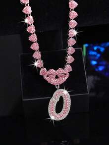 LIGHTSOME 1 件装 男女款冰晶链 嘻哈字母吊坠项链 唇口饰品 吊坠 珠宝礼物 适合女孩 - silvery-pink - 查看 16