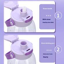 1pc 1000ml Drop-Resistant Large-Capacity Water Bottle Straw Direct Drinking Double Lids One-Button Open Sealing Leak-Proof Suitable For Picnics - Multicolor - View 9