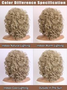 Perruque synthétique frisée afro bouclée de 12 pouces avec frange, noire, texture naturelle volumineuse, résistante à la chaleur, convenant pour un port quotidien, les vacances, les fêtes costumées, Halloween - Multicolore - Voir 7