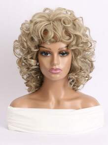 Perruque synthétique frisée afro bouclée de 12 pouces avec frange, noire, texture naturelle volumineuse, résistante à la chaleur, convenant pour un port quotidien, les vacances, les fêtes costumées, Halloween - Multicolore - Voir 3