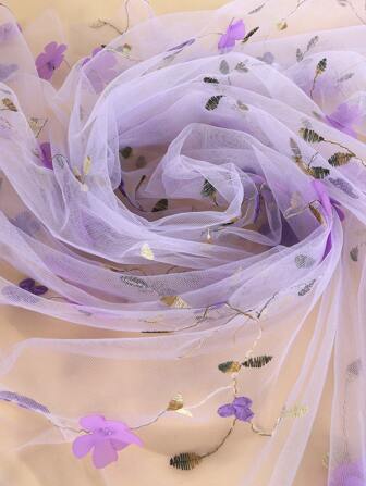 1pc Multi-Color Stretchy Soft Mesh Fabric Densely Netted Tulle Curtain Bridal Decor Nylon Embroidered Net Fabric Pale Purple